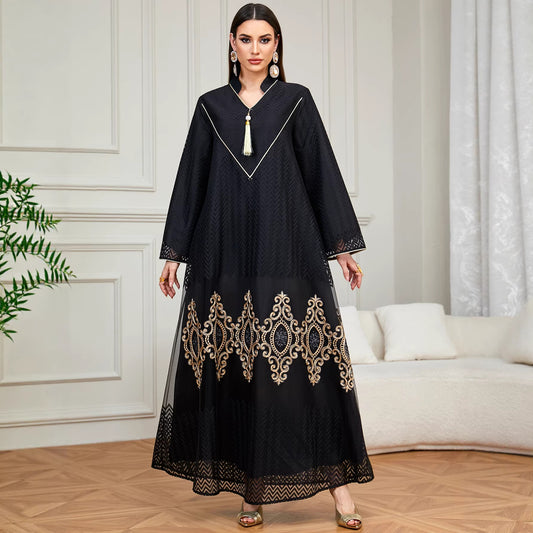 Embroidered Hem Maxi Abaya Dress for Evening