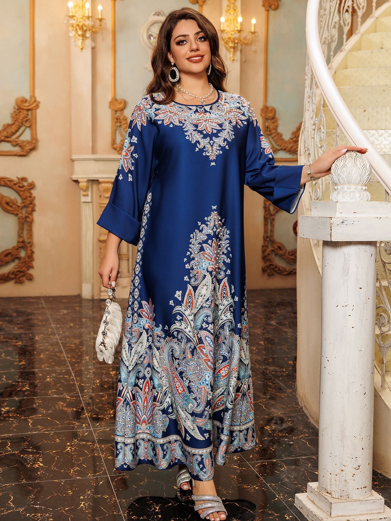 Women's Printed Flower Hot Diamond Dress