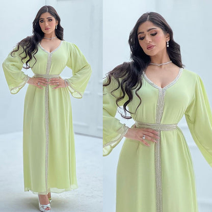 Women's Chiffon Beaded Belt Dress