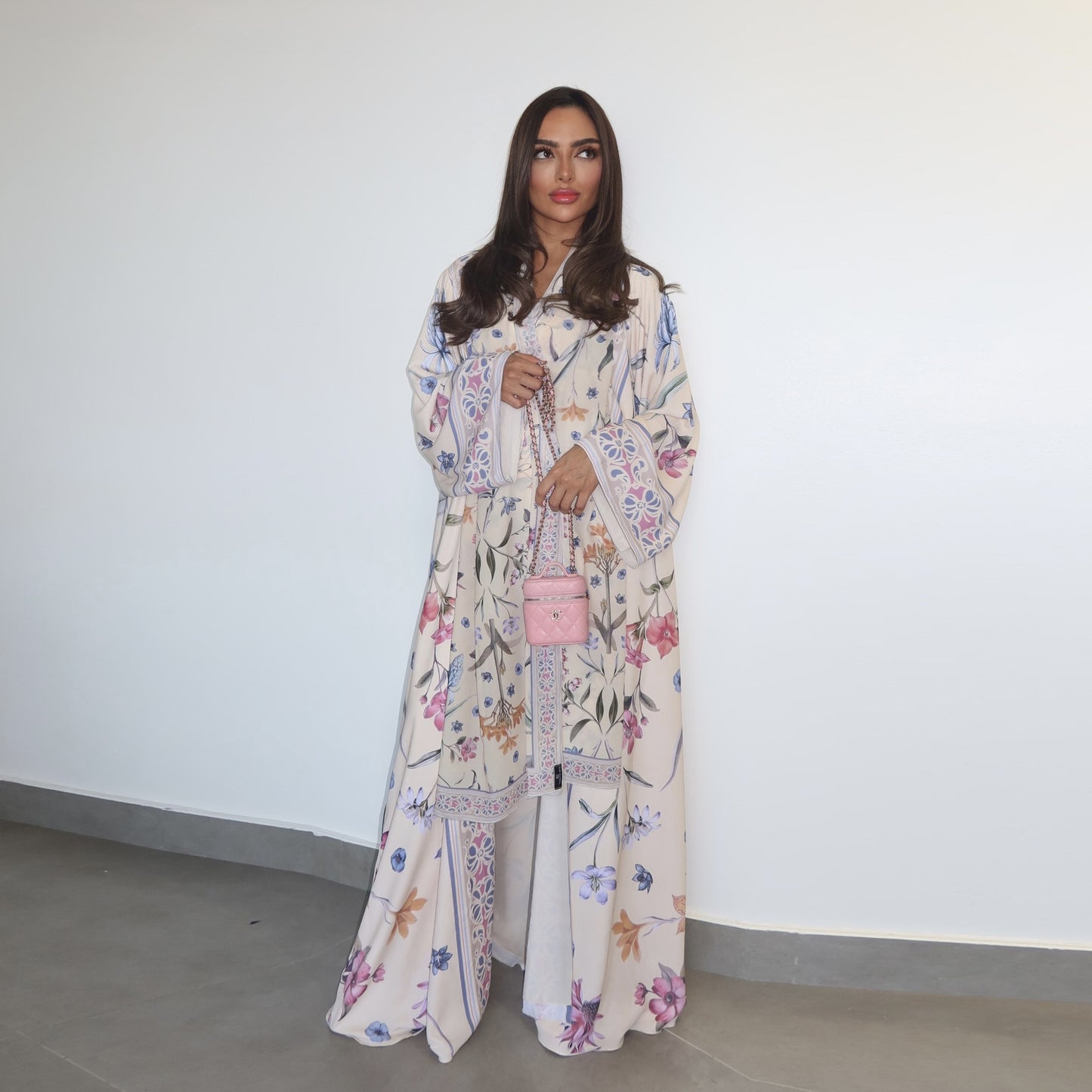 Modest Floral Print Abaya with Matching Scarf Two Piece Set