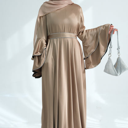 Beaded Nida Double-Layer Flare Sleeve Luxury Modest Maxi Dress
