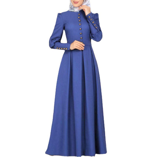 Women's Plain Button Vintage Ethnic Dress