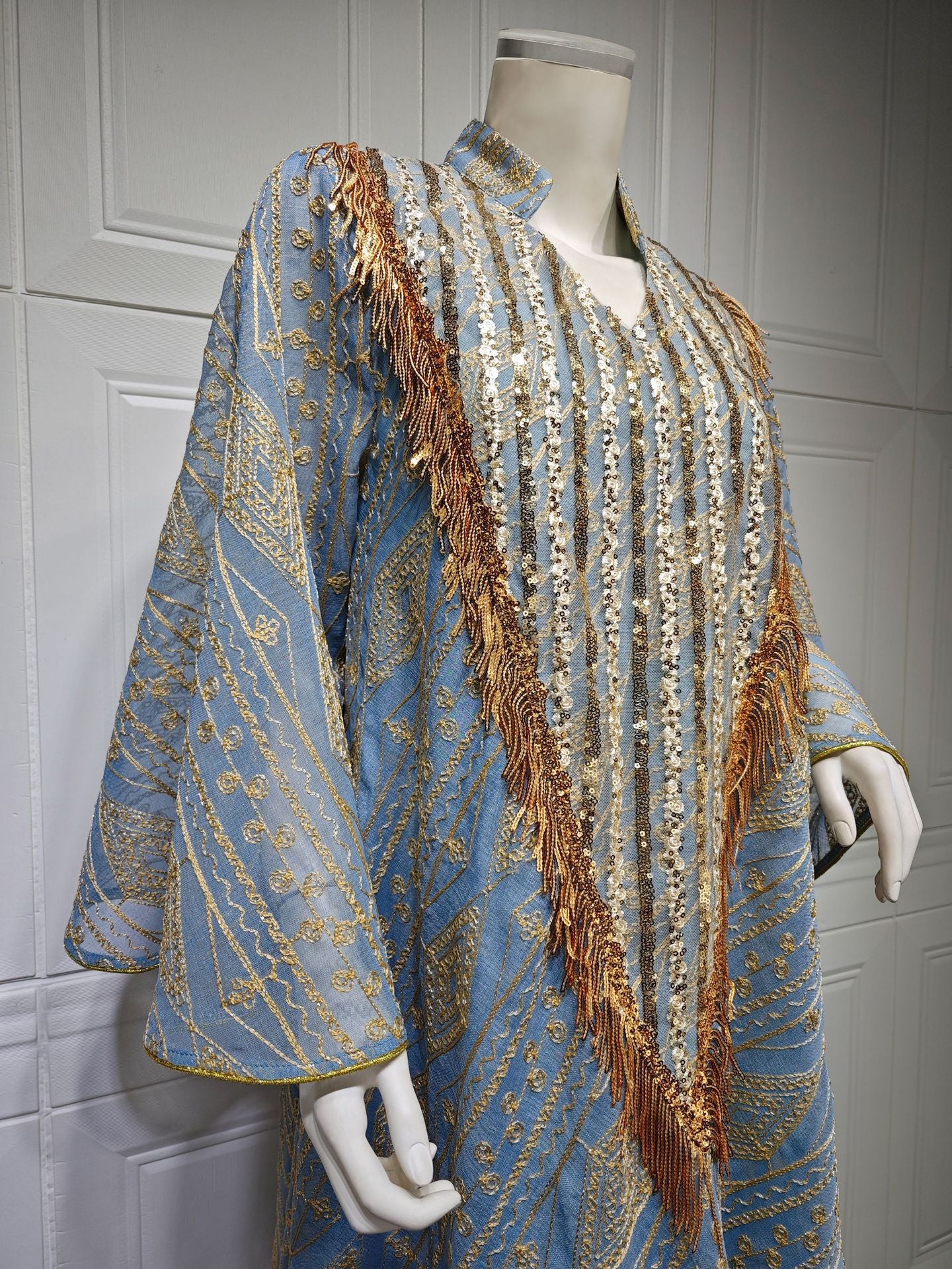 Women's Mesh Embroidered Sequin Jalabiya Dress