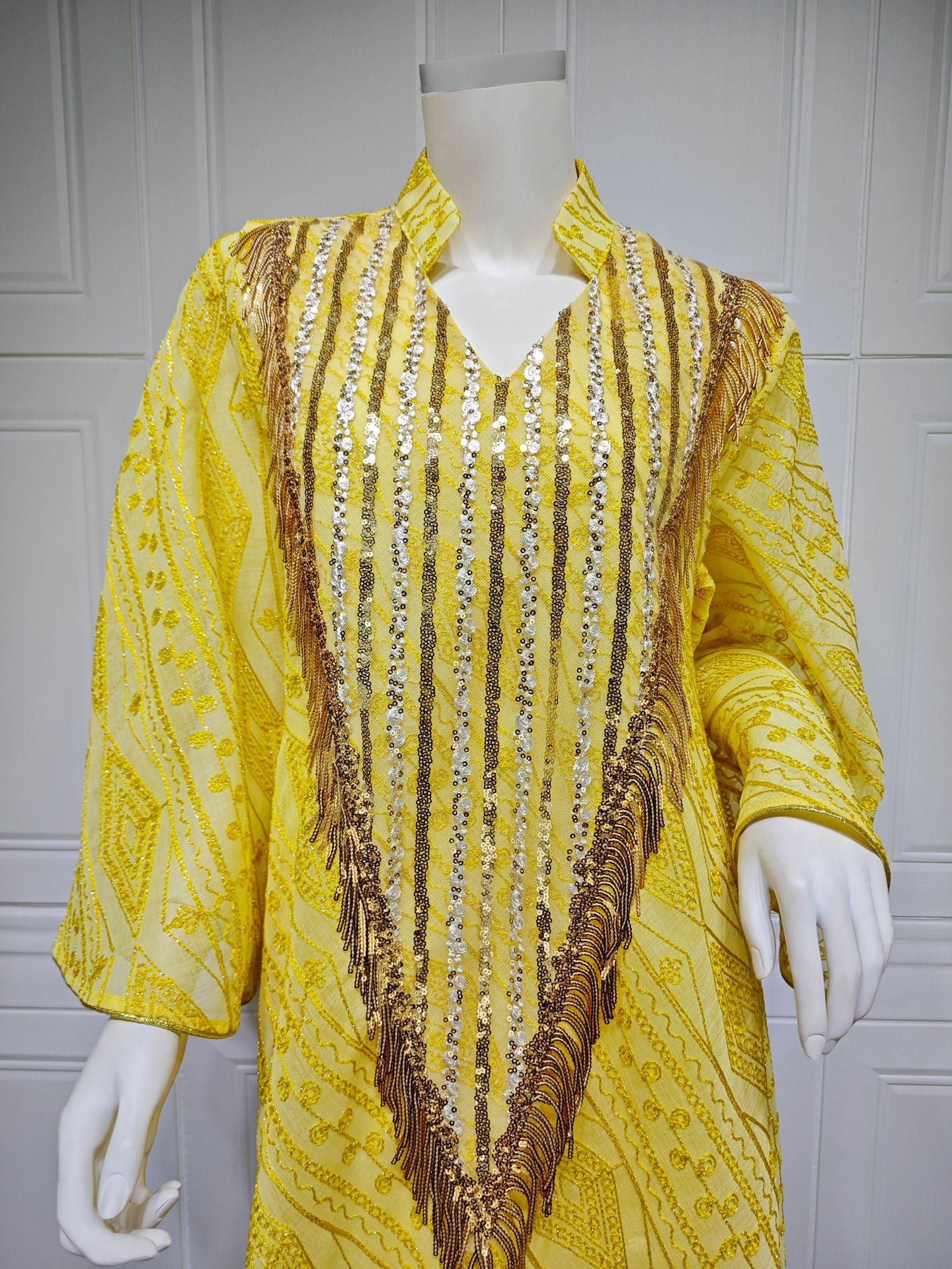 Women's Mesh Embroidered Sequin Jalabiya Dress