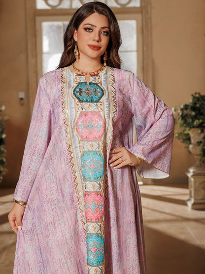 Women's Printed Beaded Embroidered Pullover Dress