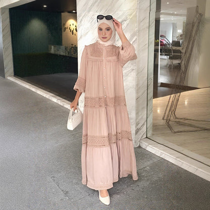 Elegant Ruffle-Trim Long Sleeve Maxi Dress