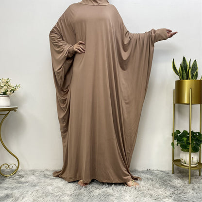 Solid Color Fashion Bat Sleeve Abaya Dress