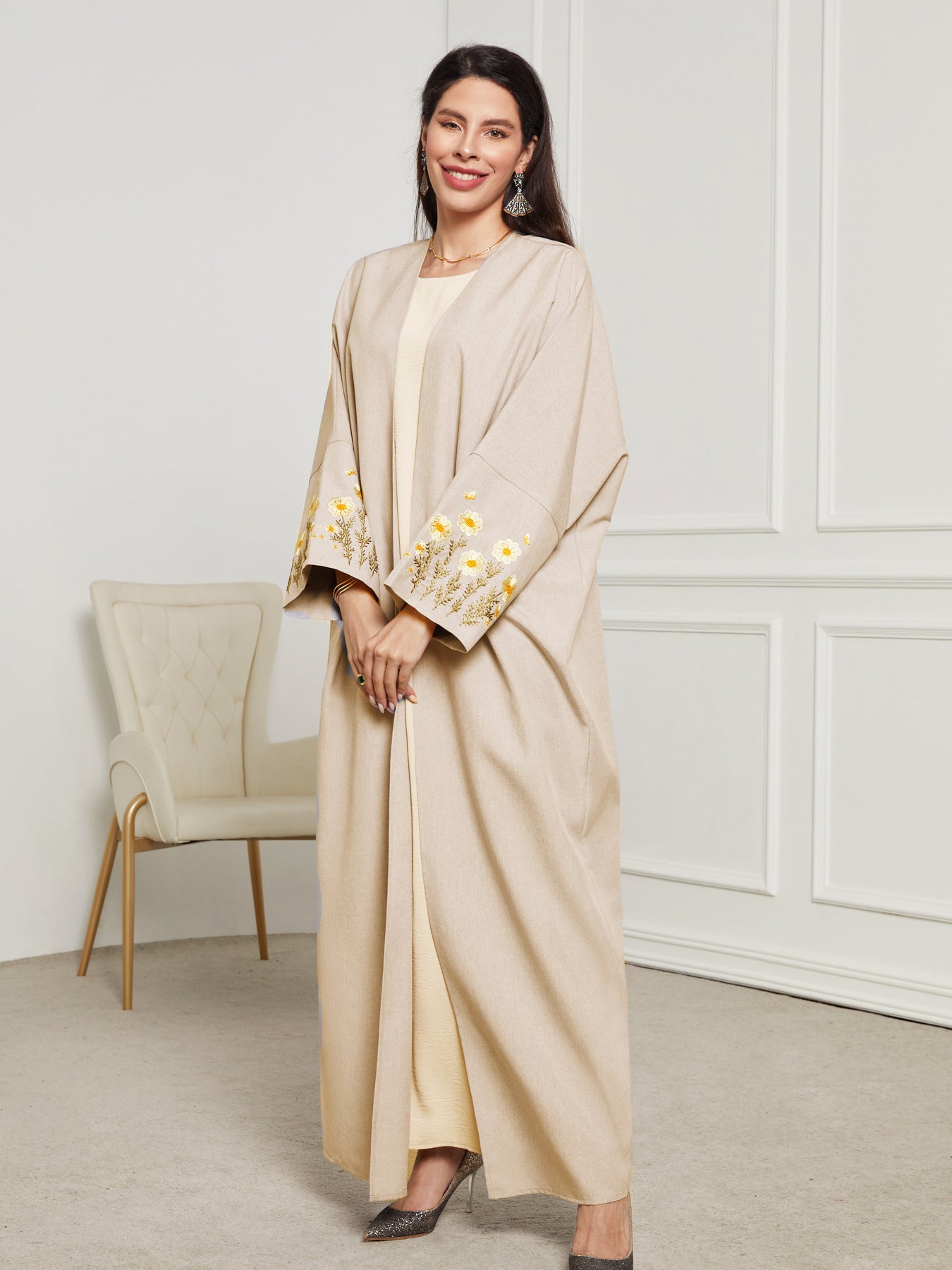 Women's Elegant Cardigan Embroidered Dress