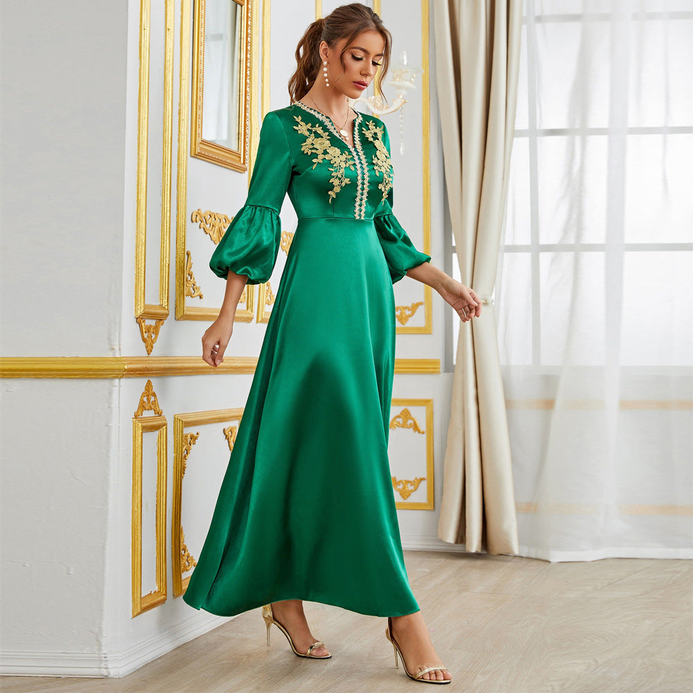 Muslim Applique Green Party Dress