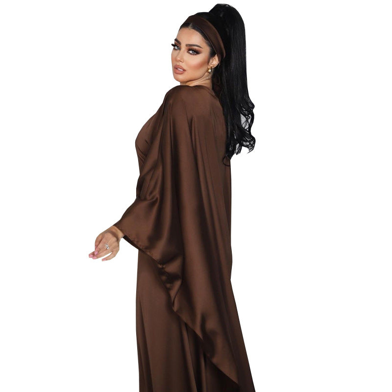 Women's Pullover Waist-cinching Modest Coffee Dress