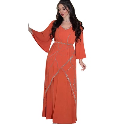 Women's Hot Diamond Chiffon Dress with Belt