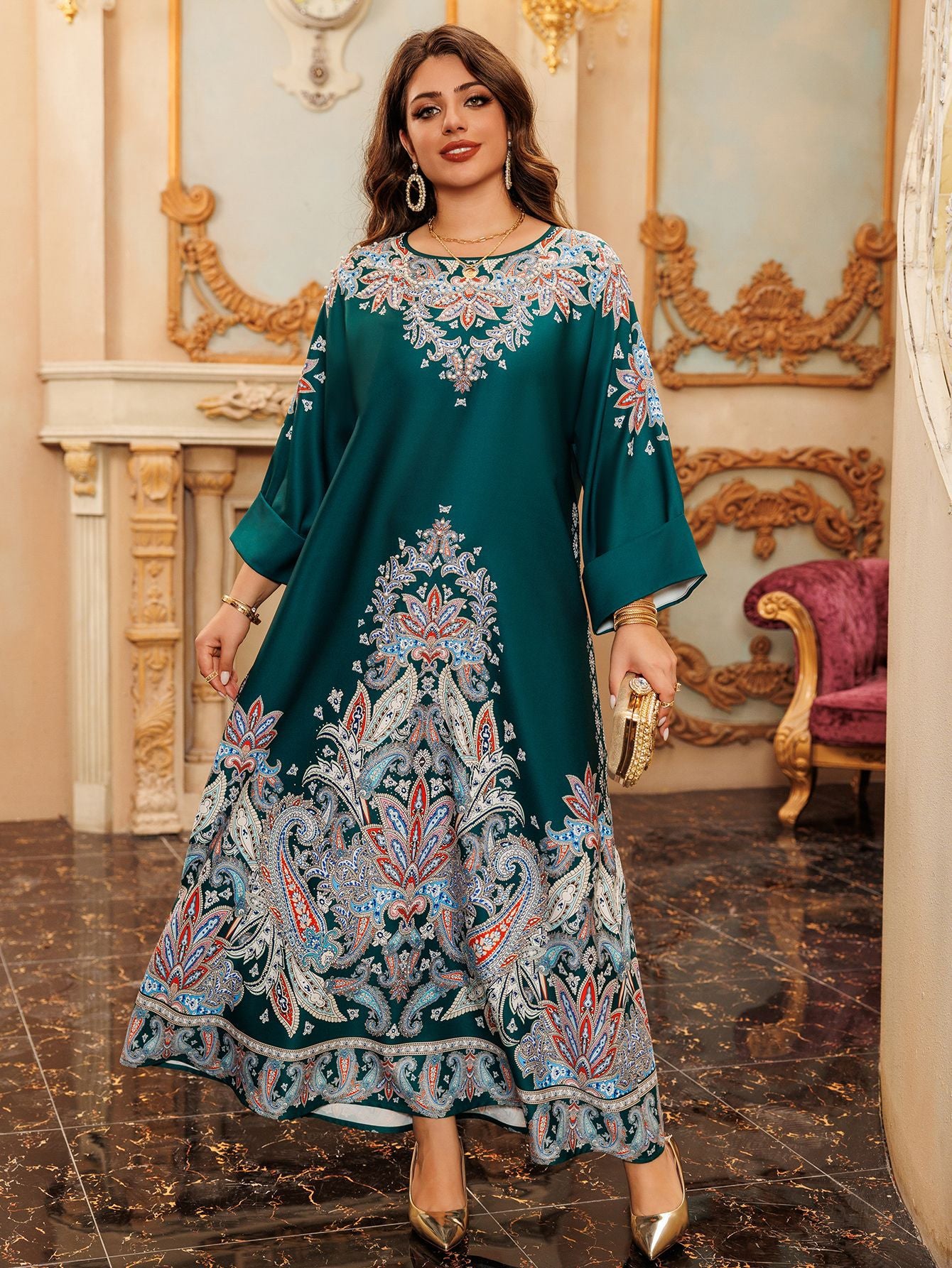 Women's Printed Flower Hot Diamond Dress