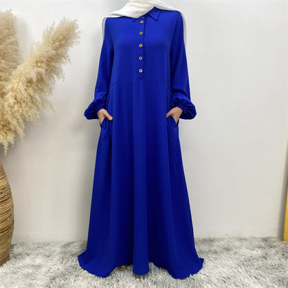Plain Loose Buttoned Dress with Pockets