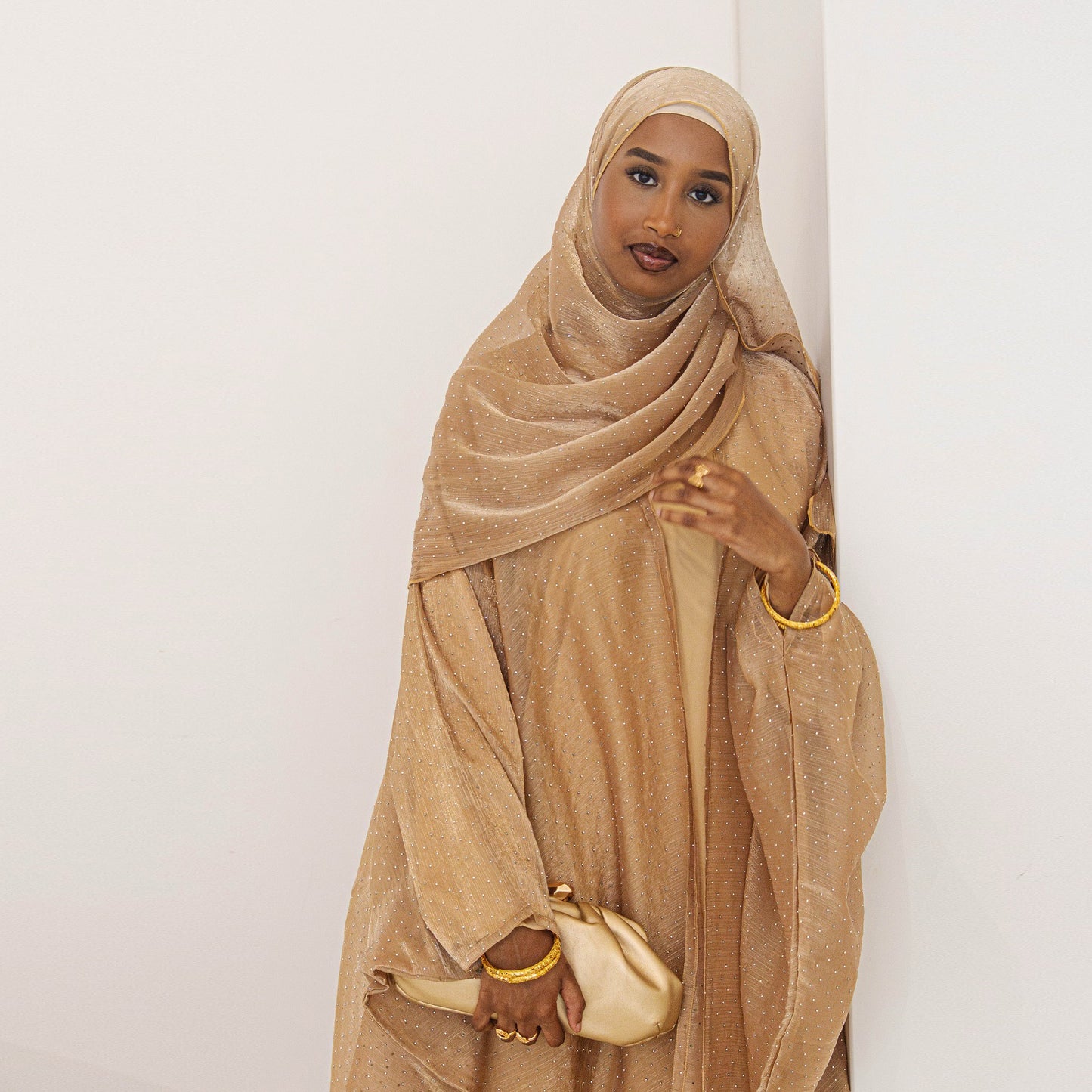 Elegant Wrinkle Chiffon Rhinestone Abaya with Scarf Dubai Middle East