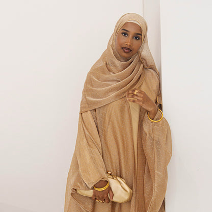 Elegant Wrinkle Chiffon Rhinestone Abaya with Scarf Dubai Middle East