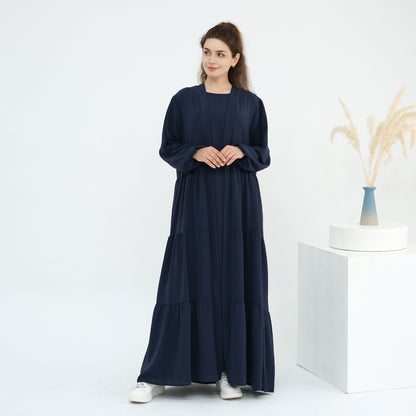 Solid Color Hijab-Friendly Modest Layered Two-Piece Set