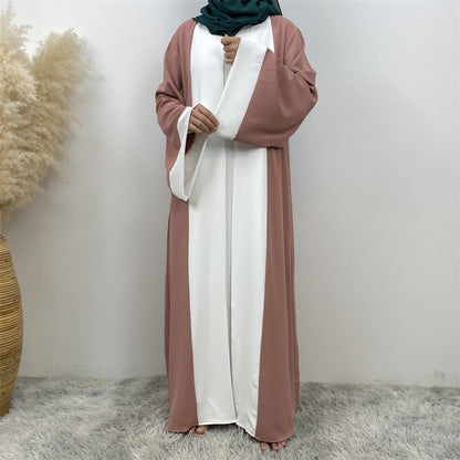 Modest Cardigan Patchwork Fake Two-piece Dress