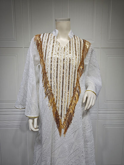 Women's Mesh Embroidered Sequin Jalabiya Dress