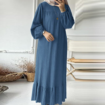 Women's Puff Sleeve Solid Ruffle Dress