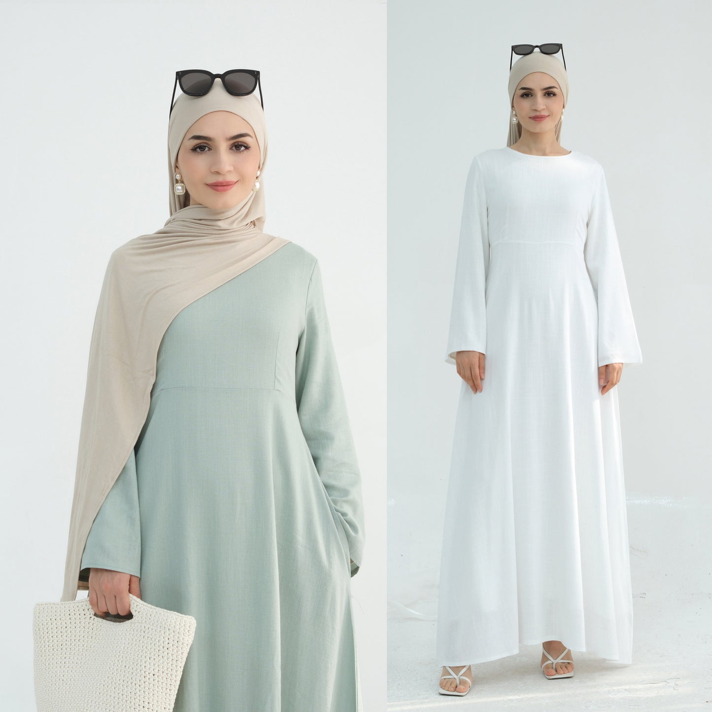 Women's Solid Cotton and Linen Waist-cinching Robe