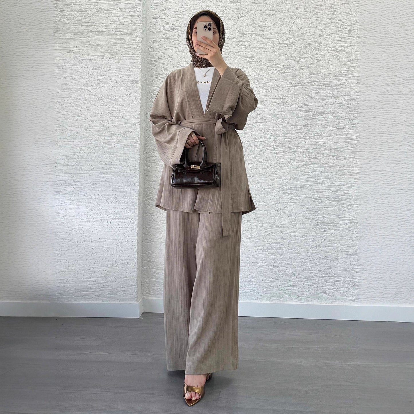 Relaxed Open-Front Top and Wide-Leg Pants Set