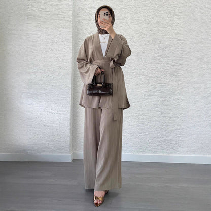 Relaxed Open-Front Top and Wide-Leg Pants Set