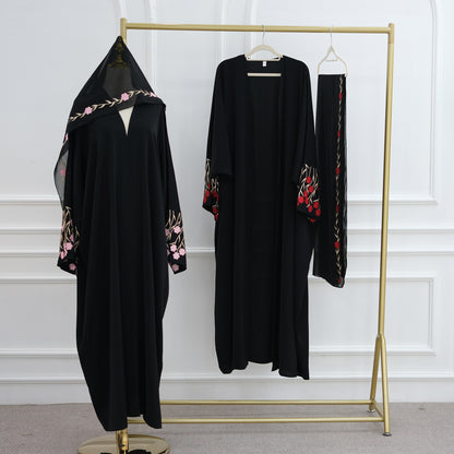 Embroidered Cardigan Abaya with Floral Sleeve Detail