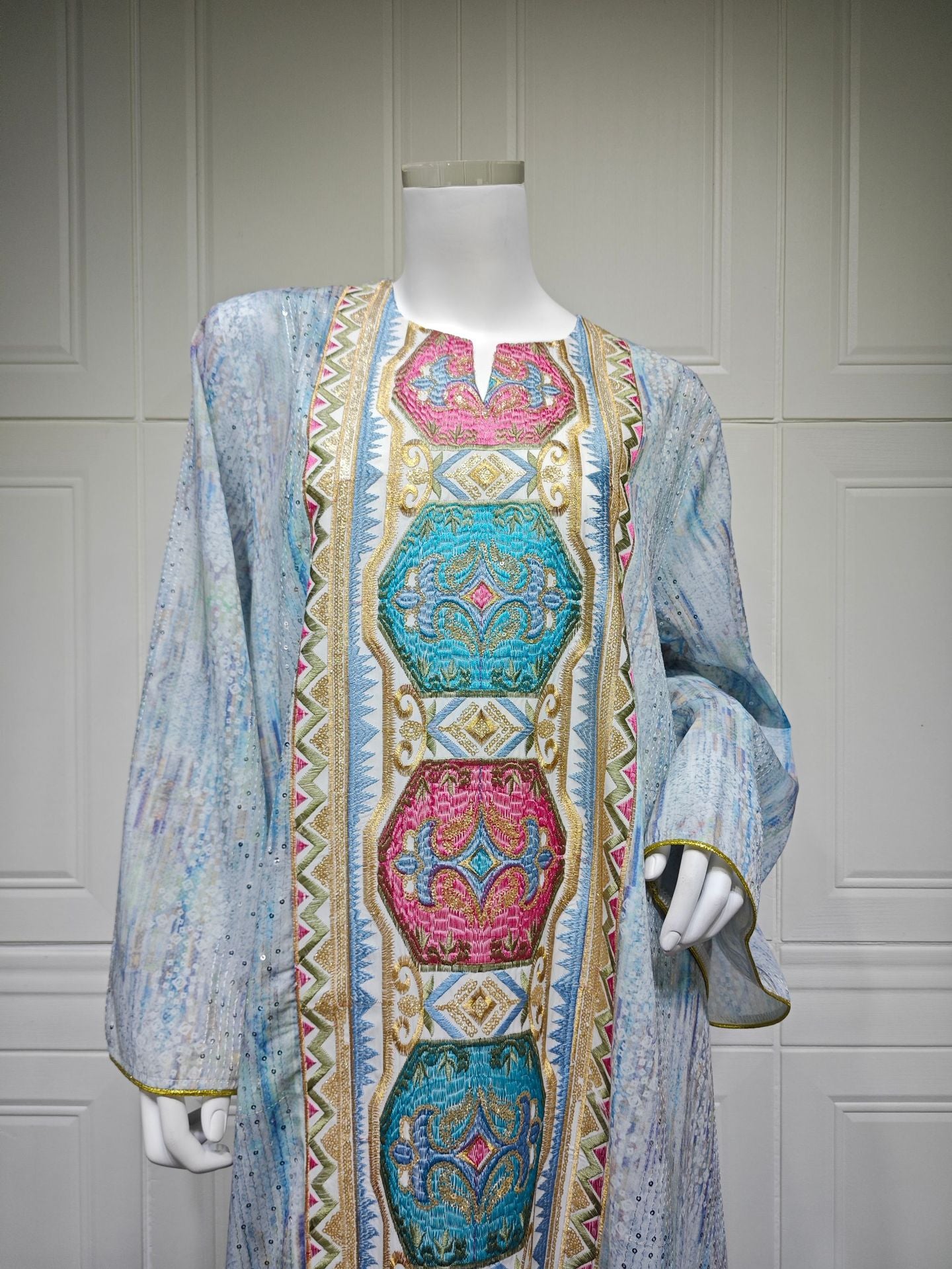 Women's Printed Beaded Embroidered Pullover Dress