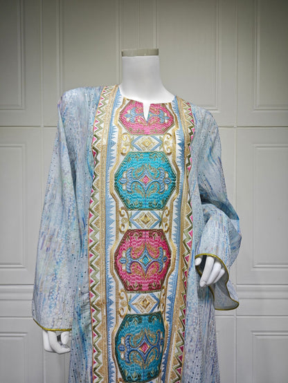 Women's Printed Beaded Embroidered Pullover Dress