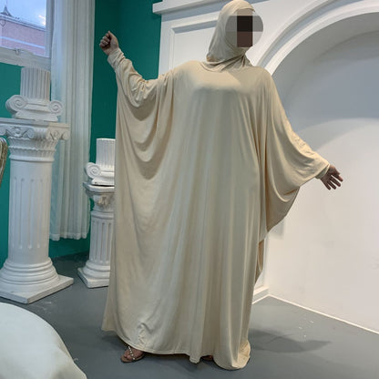 Solid Color Fashion Bat Sleeve Abaya Dress