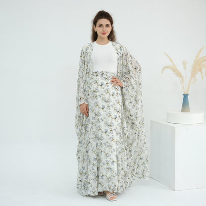 Floral Two Piece Set with Kimono Cardigan and Skirt