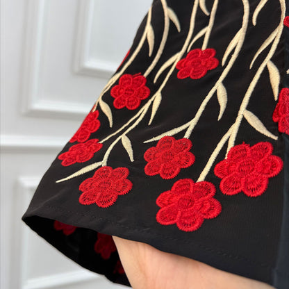 Embroidered Cardigan Abaya with Floral Sleeve Detail