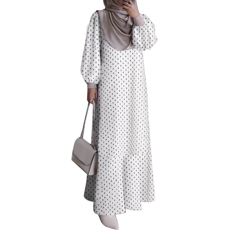 Women's Long-sleeved Printed Black Abaya Dress