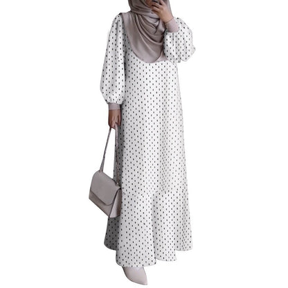 Women's Long-sleeved Printed Black Abaya Dress