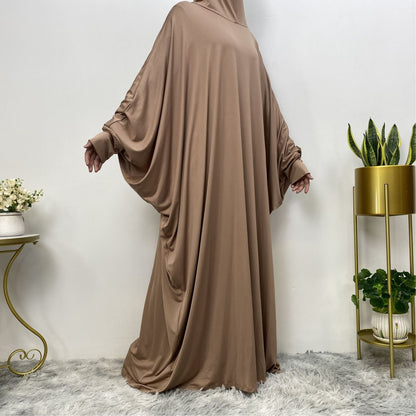 Solid Color Fashion Bat Sleeve Abaya Dress