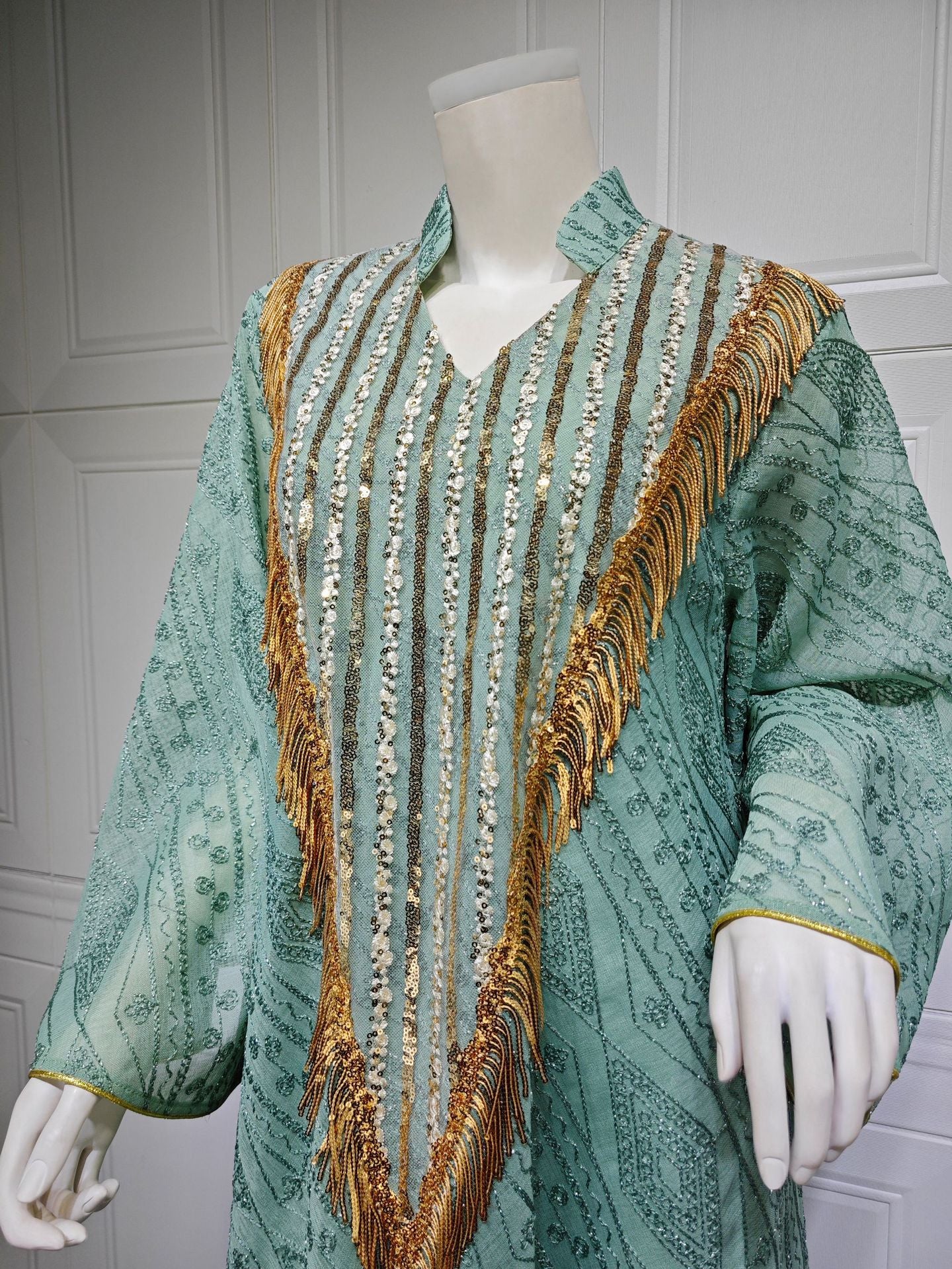 Women's Mesh Embroidered Sequin Jalabiya Dress