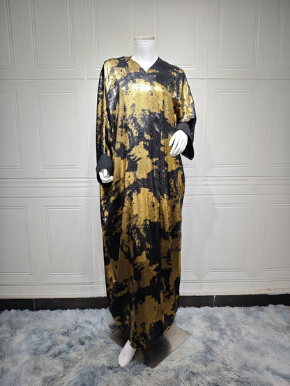 Elegant Black Golden Open Front Abaya Dress