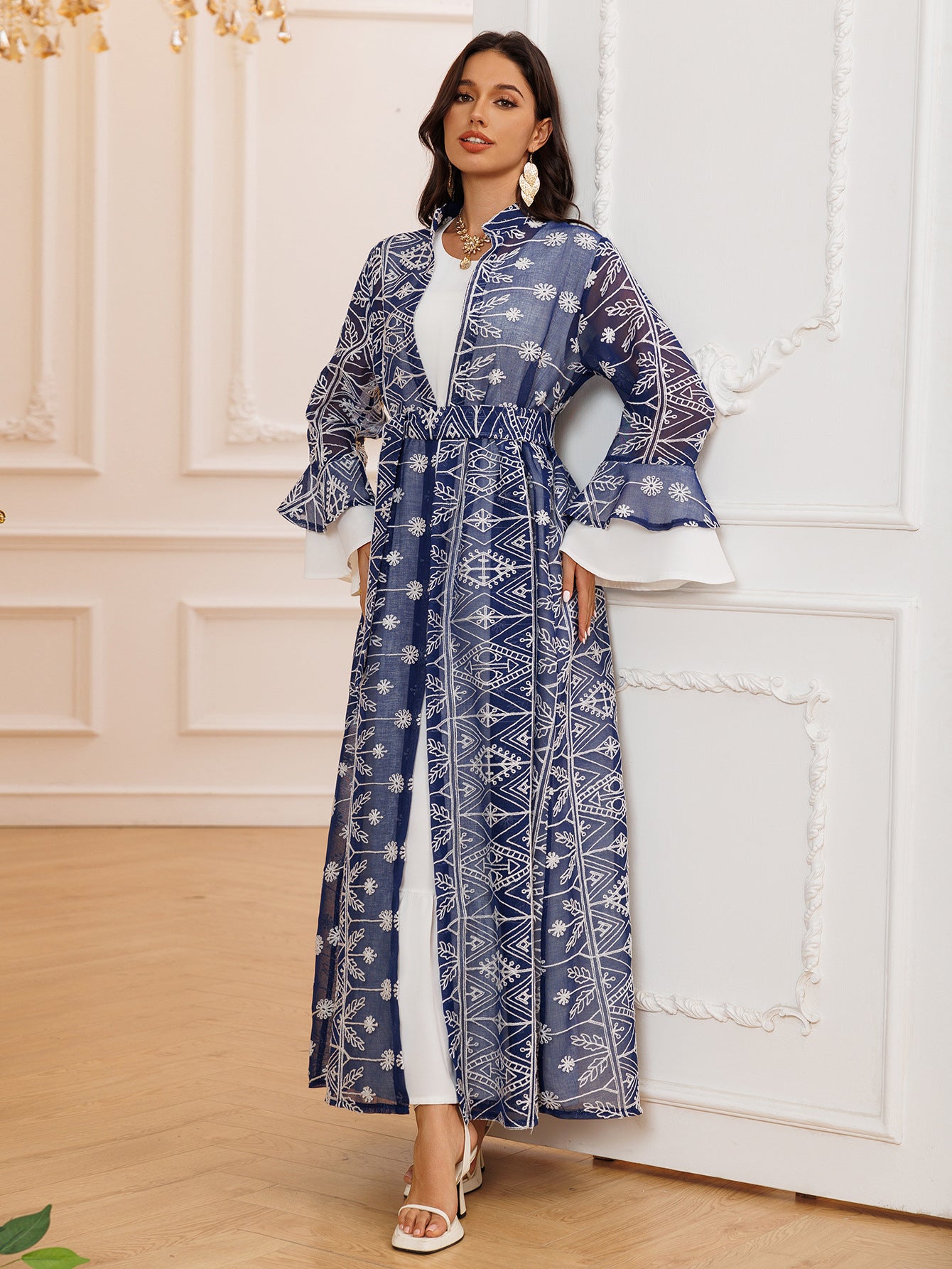Elegant Long Skirt Embroidered Robe Two-piece Set