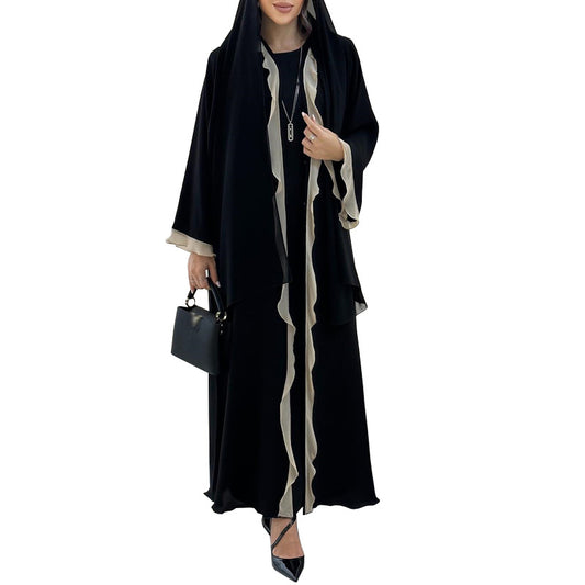 Women's Ruffles Adorn Cardigan Robe Dress