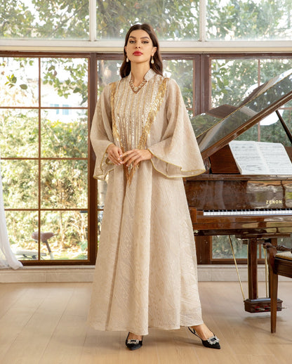 Women's Mesh Embroidered Sequin Jalabiya Dress