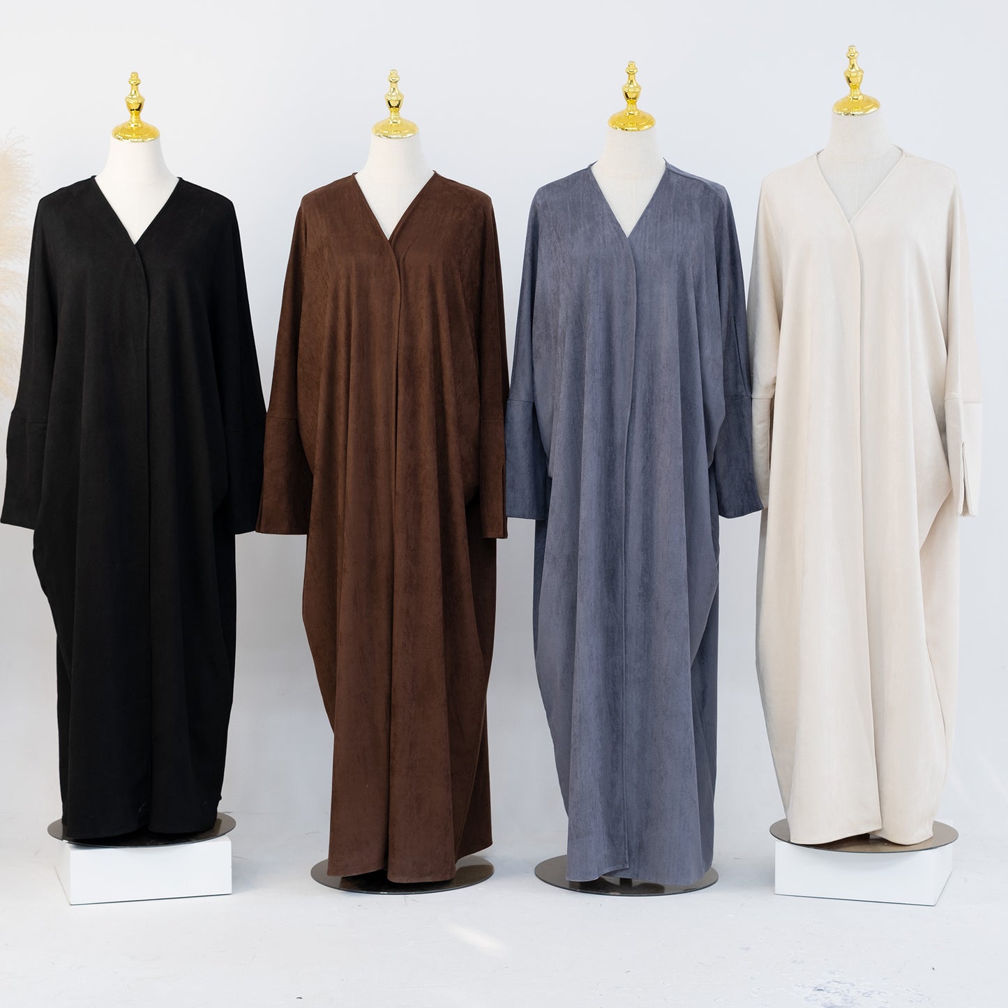 Suede Feel Long Open Abaya Robe