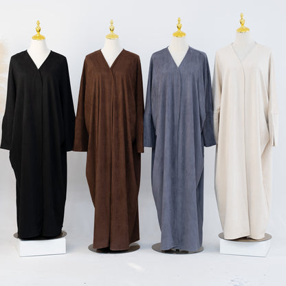Suede Feel Long Open Abaya Robe