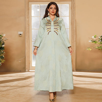 Women's V-neck Jacquard Beaded Dress