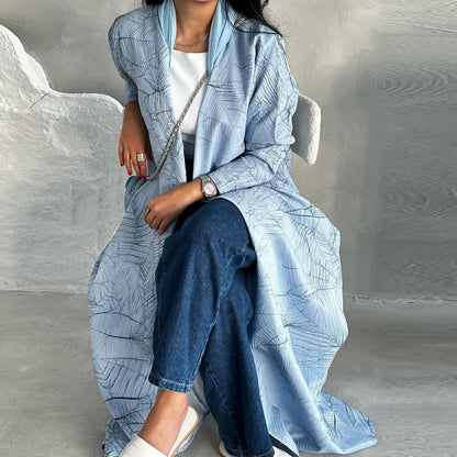Modest Jacquard Long Sleeve Abaya Coat – Muslim Women’s Summer Outerwear