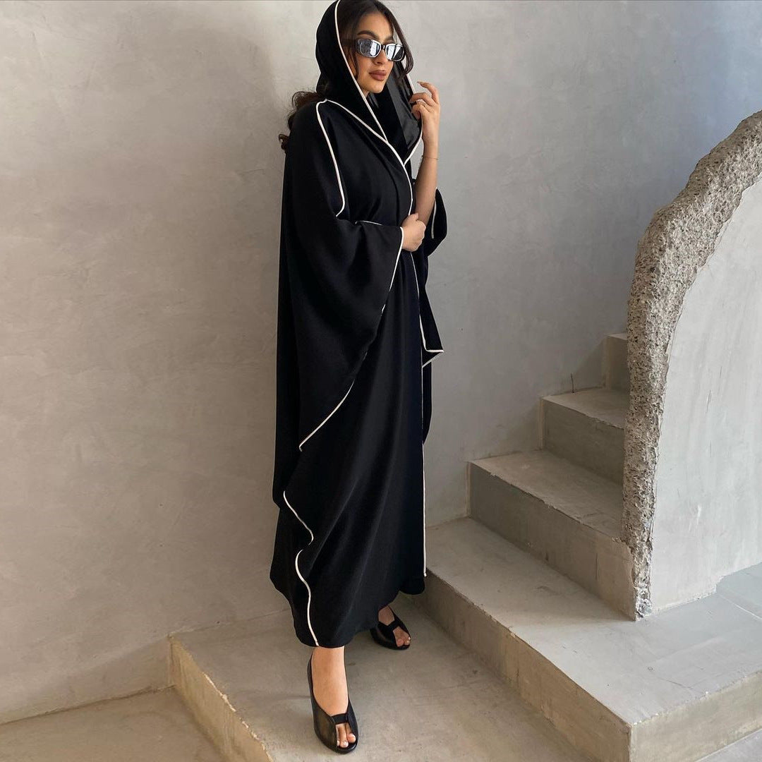 Striped Stitching Headscarf Cardigan Robe