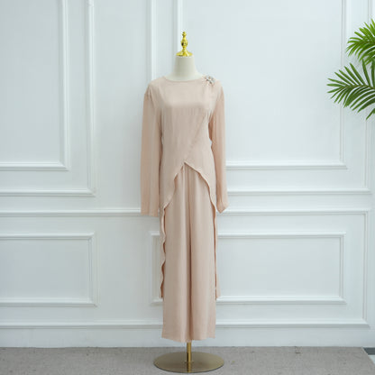 Elegant Two Piece Modest Set Long Top and Pants