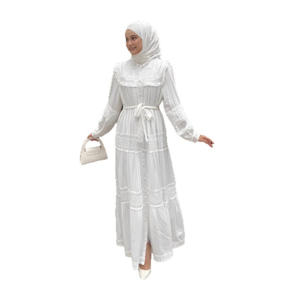 Elegant Ruffle-Trim Long Sleeve Maxi Dress