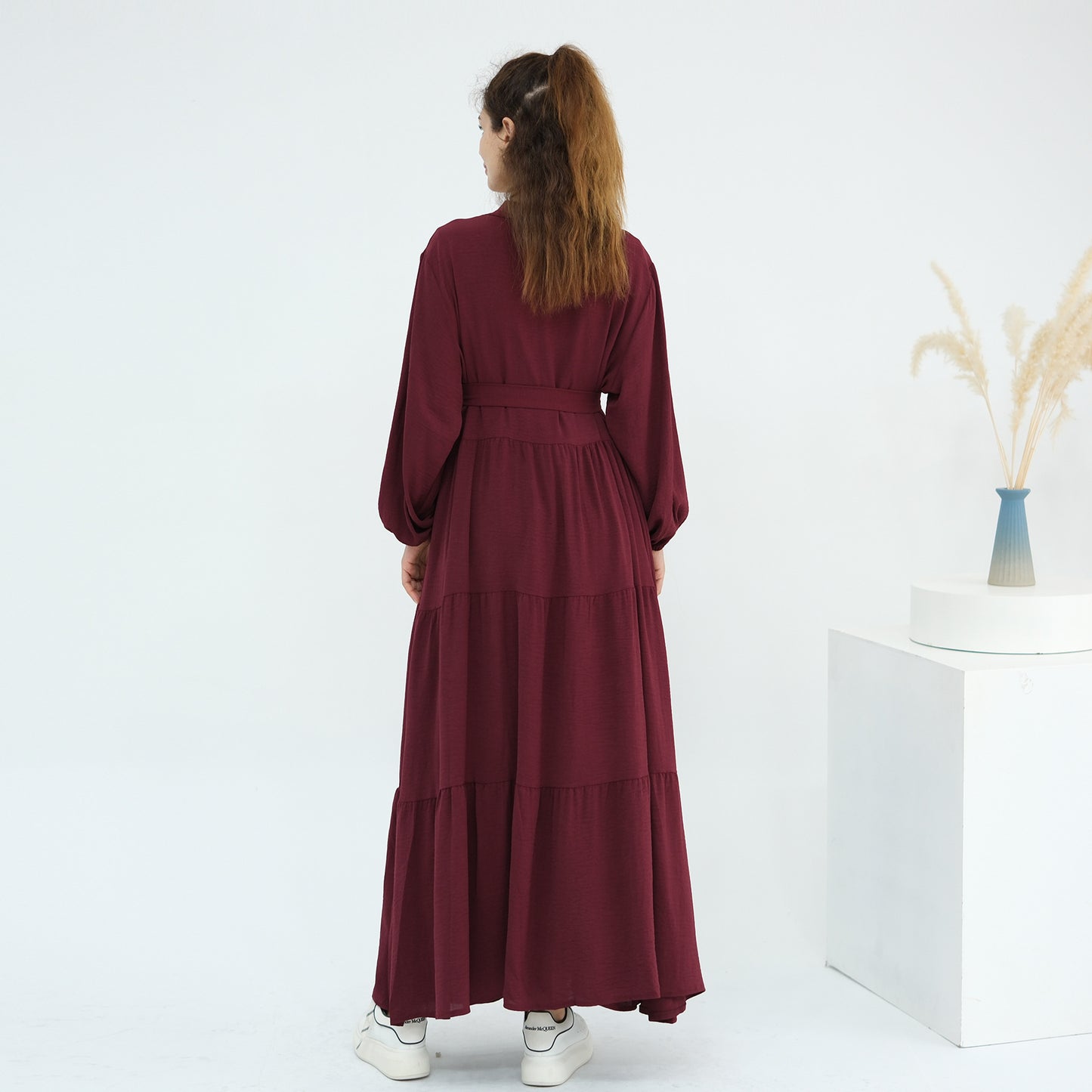 Solid Color Hijab-Friendly Modest Layered Two-Piece Set