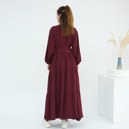 Solid Color Hijab-Friendly Modest Layered Two-Piece Set
