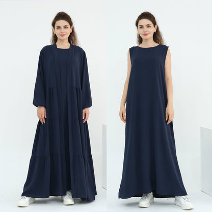 Solid Color Hijab-Friendly Modest Layered Two-Piece Set